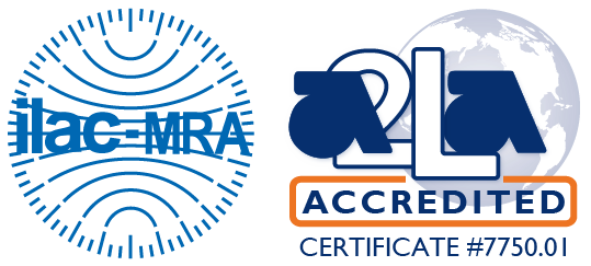 ILAC MRA - Accrédité par A2LA, certificat 7750.01